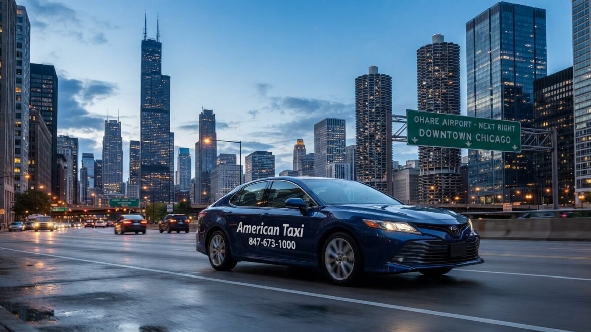 A clean American Taxi vehicle providing the best taxi service in Chicago for local residents and airport travelers.